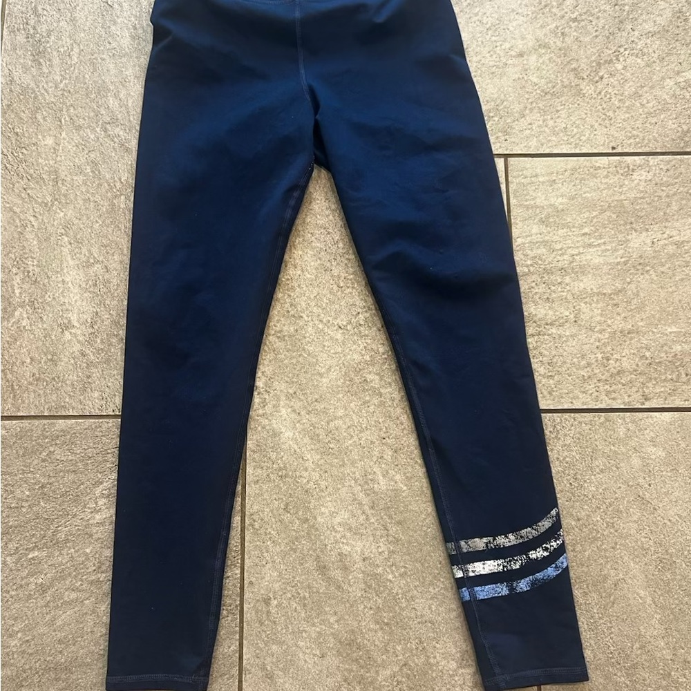Navy Blue Leggings with Silver Stripes